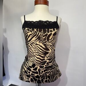 Sexy Black‎ and Gold Sparkly Animal Print Lace Cami Top ✨